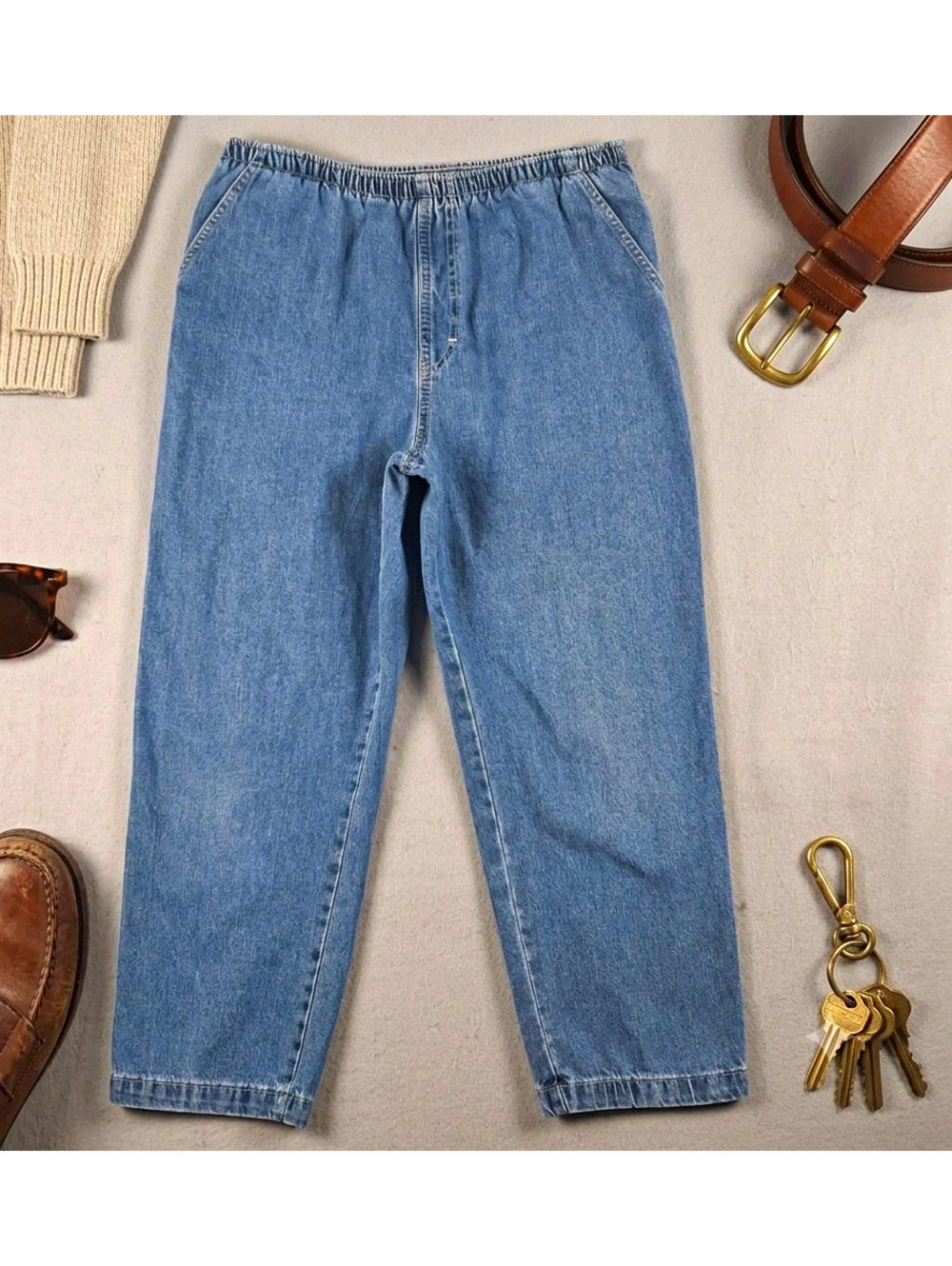 Vintage White Stag Petite Made in USA Elastic Waist Denim Mom Jeans Blue 12P
